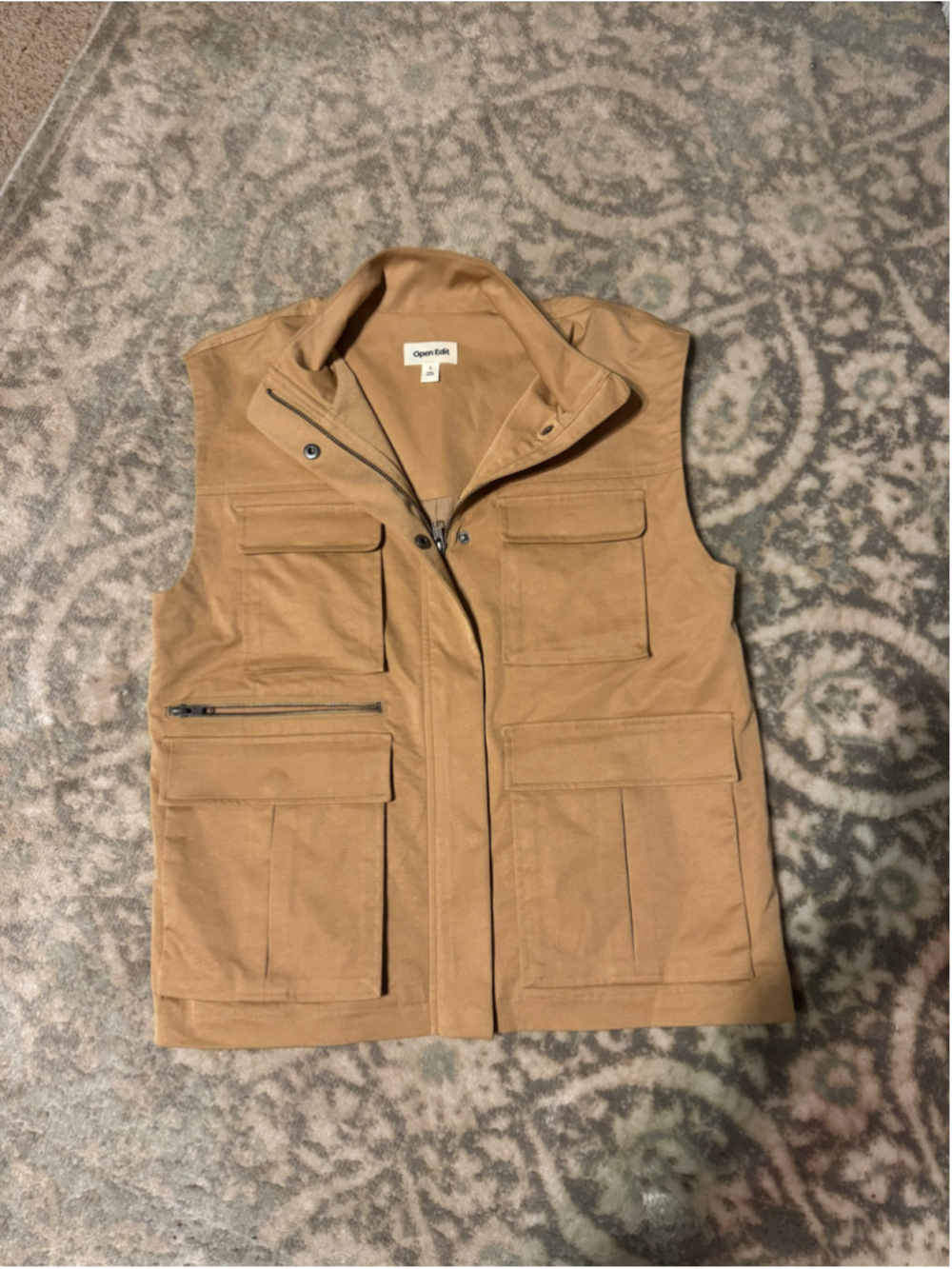 Women's Open Edit Utility Vest, Size S, Beige